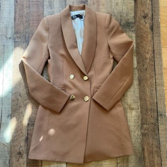 ZARA Double Breasted Dress Frock Jacket Camel Gold Buttons XS Blogger Favorite - Picture 11 of 11